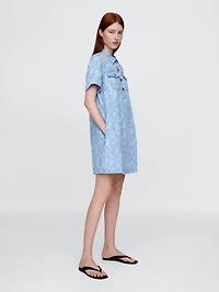 UltraSoft Denim Floral Popover Mini Dress