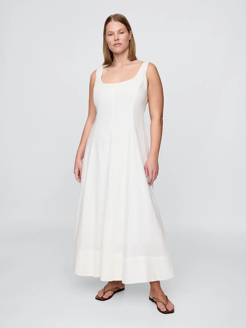 Linen-Blend Square-Neck Maxi Dress
