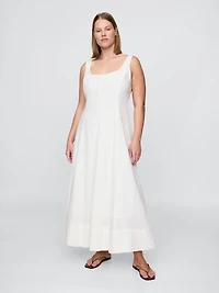 Linen-Blend Square-Neck Maxi Dress