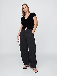 Mid Rise Barrel Cargo Pants