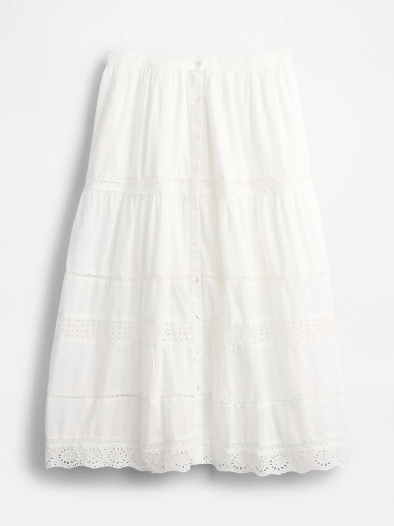 Tiered Lace-Trim Maxi Skirt