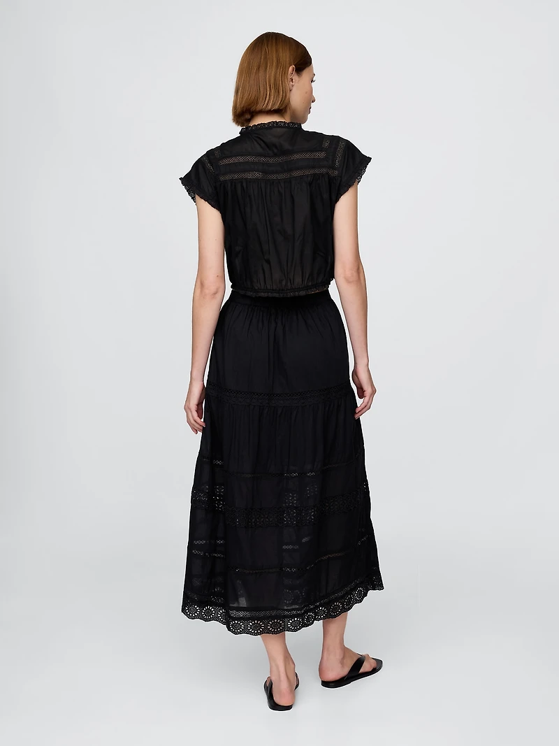 Tiered Lace-Trim Maxi Skirt