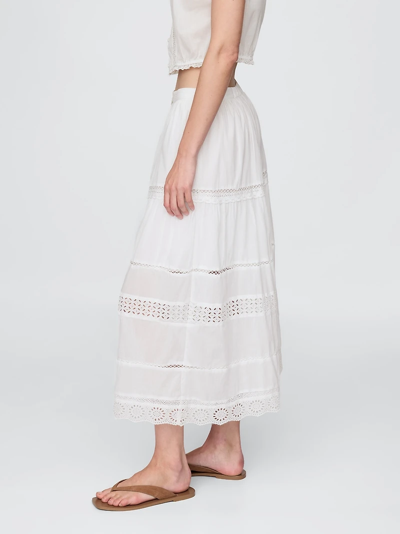 Tiered Lace-Trim Maxi Skirt