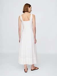 Linen-Blend Square-Neck Maxi Dress