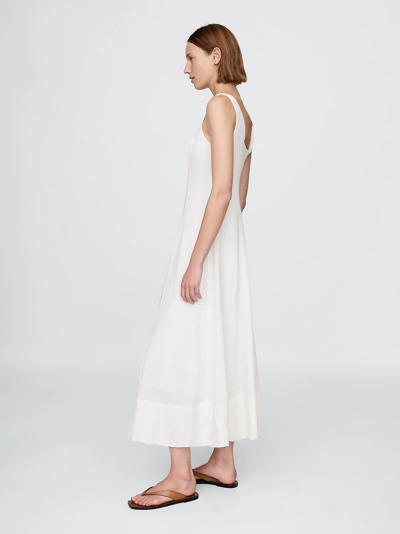 Linen-Blend Square-Neck Maxi Dress