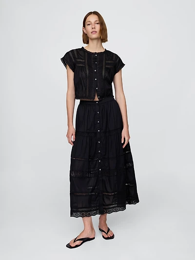 Tiered Lace-Trim Maxi Skirt