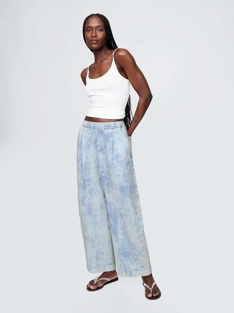 Cotton Gauze Denim Easy Barrel Pants