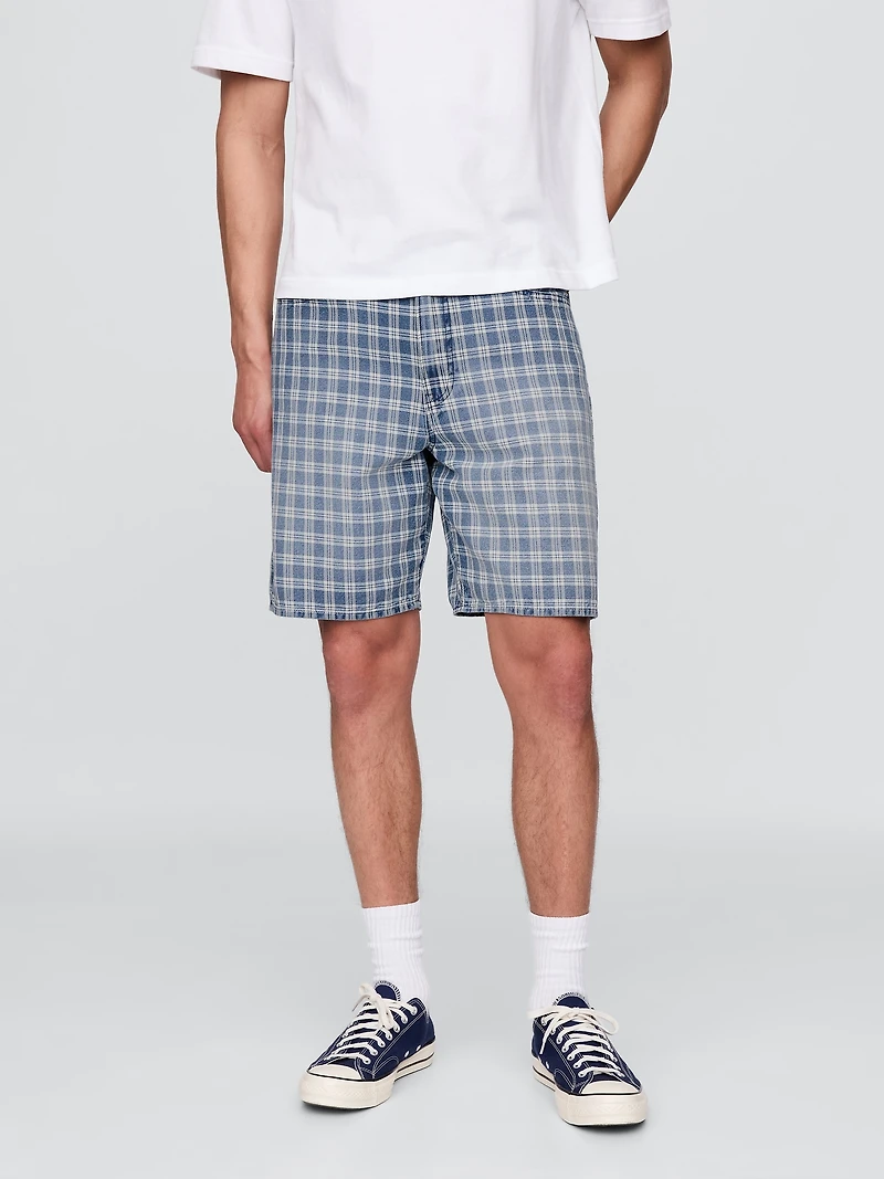 '90s Loose Denim Plaid Shorts