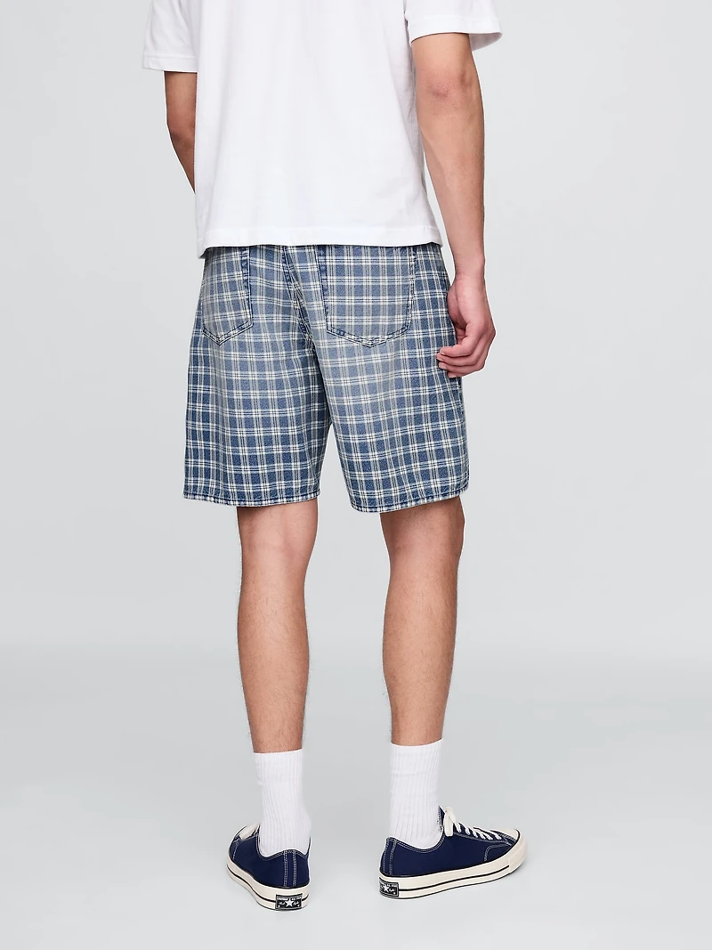 '90s Loose Denim Plaid Shorts