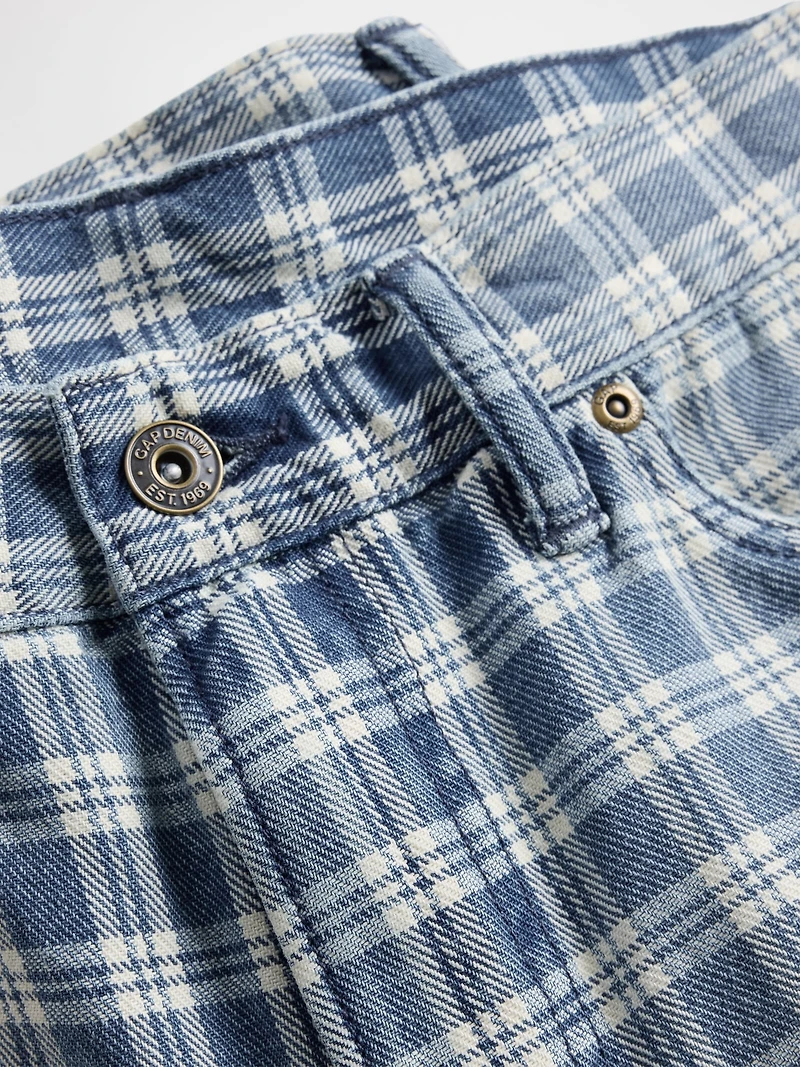 '90s Loose Denim Plaid Shorts