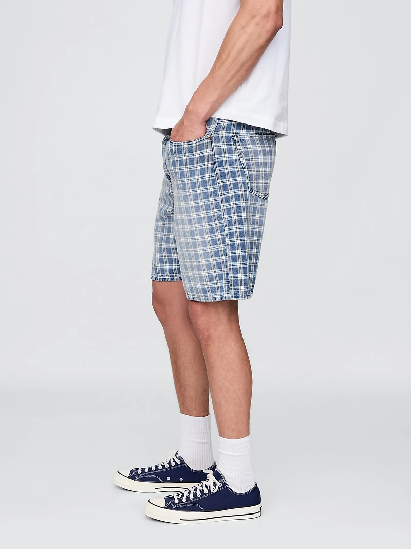 '90s Loose Denim Plaid Shorts