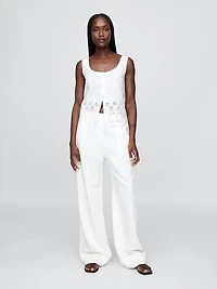 Linen-Blend Embroidered Vest