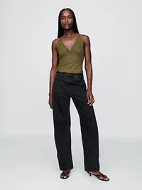 Linen-Blend Embroidered Halter Top