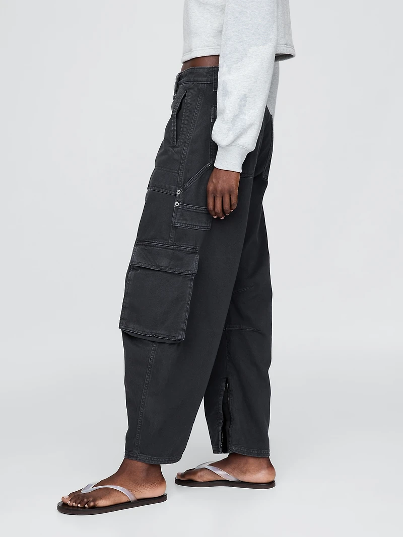 Mid Rise Barrel Cargo Pants