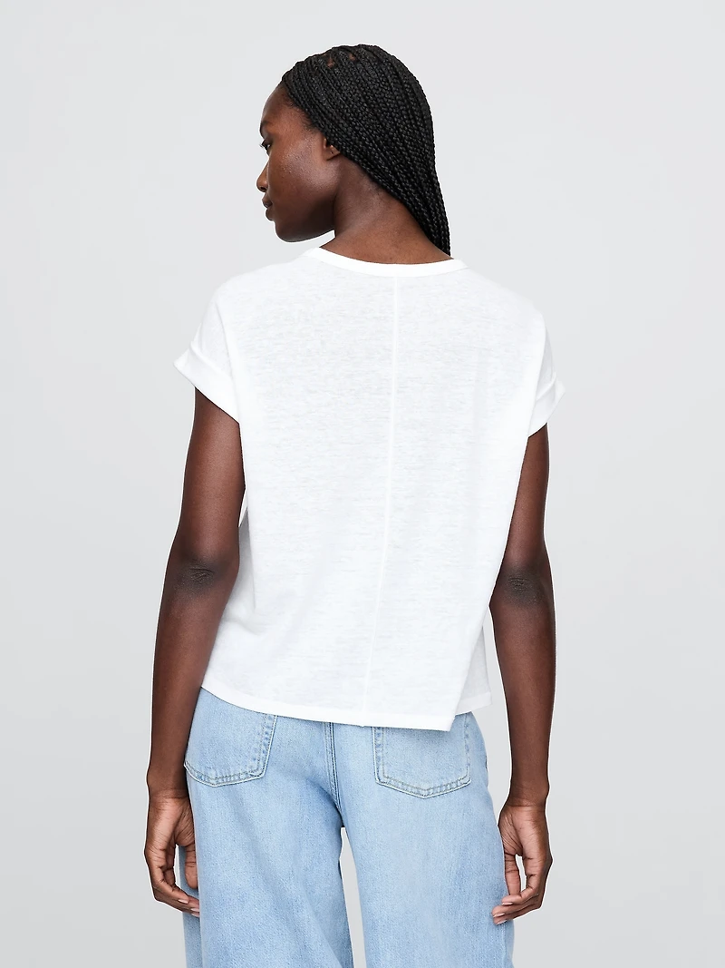 Linen-Blend Roll-Cuff T-Shirt