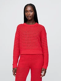 100% Cotton Crochet Crewneck Sweater
