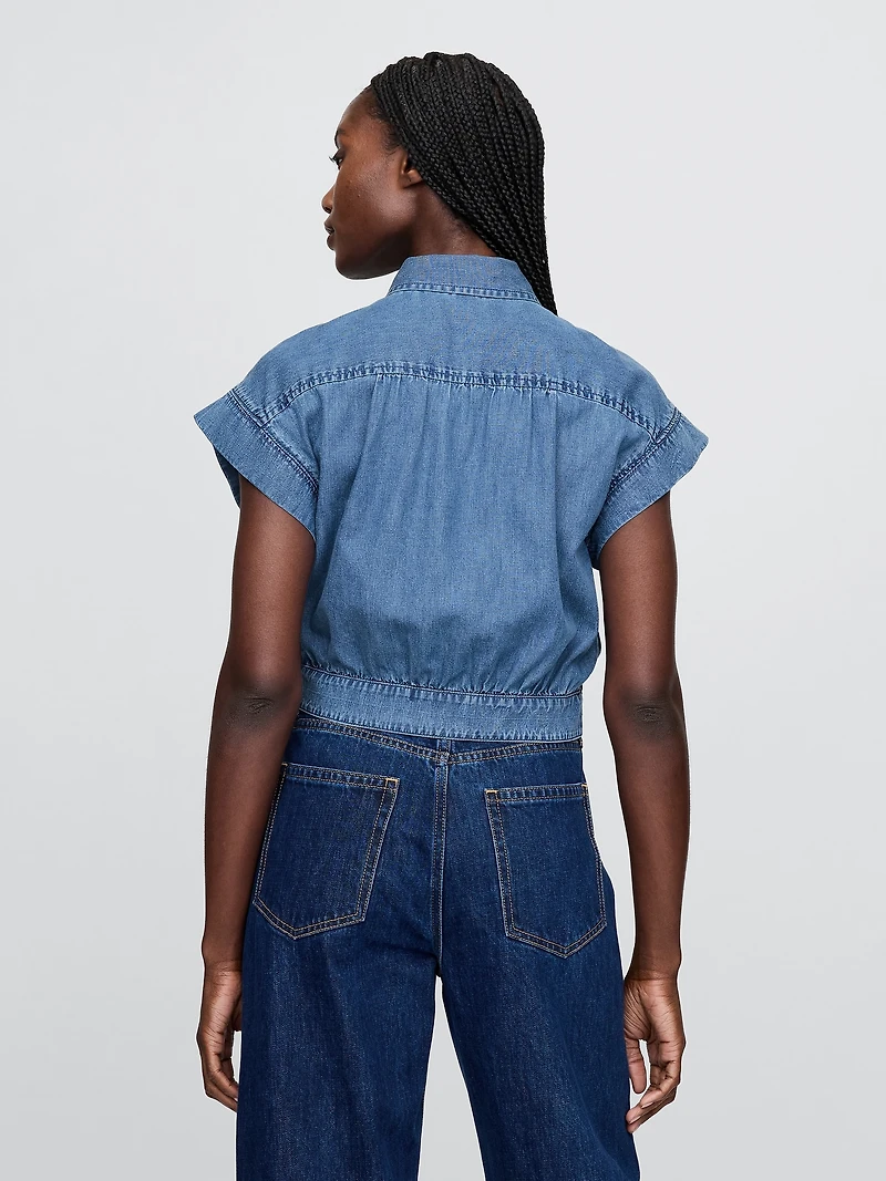 UltraSoft Denim Tie-Front Crop Shirt