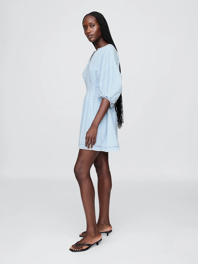 Denim Split-Neck Mini Dress