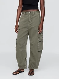 Mid Rise Barrel Cargo Pants