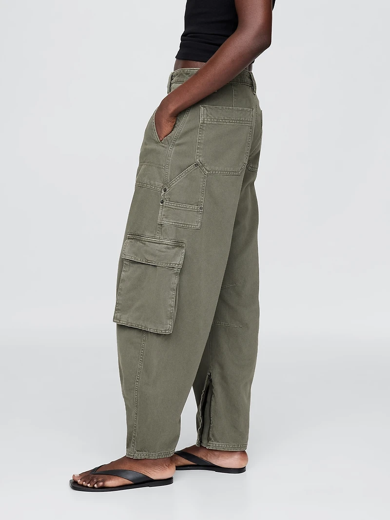 Mid Rise Barrel Cargo Pants
