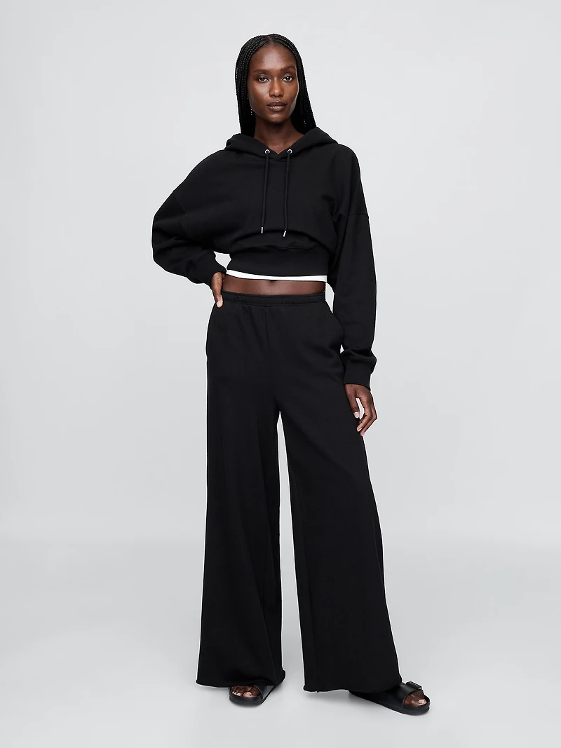 French Terry Wide-Leg Rolled-Hem Sweatpants