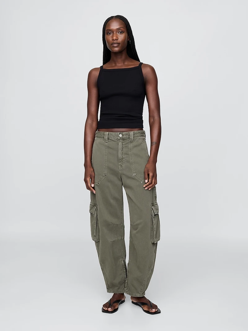 Mid Rise Barrel Cargo Pants