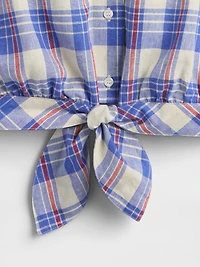 Linen-Blend Tie-Front Crop Shirt