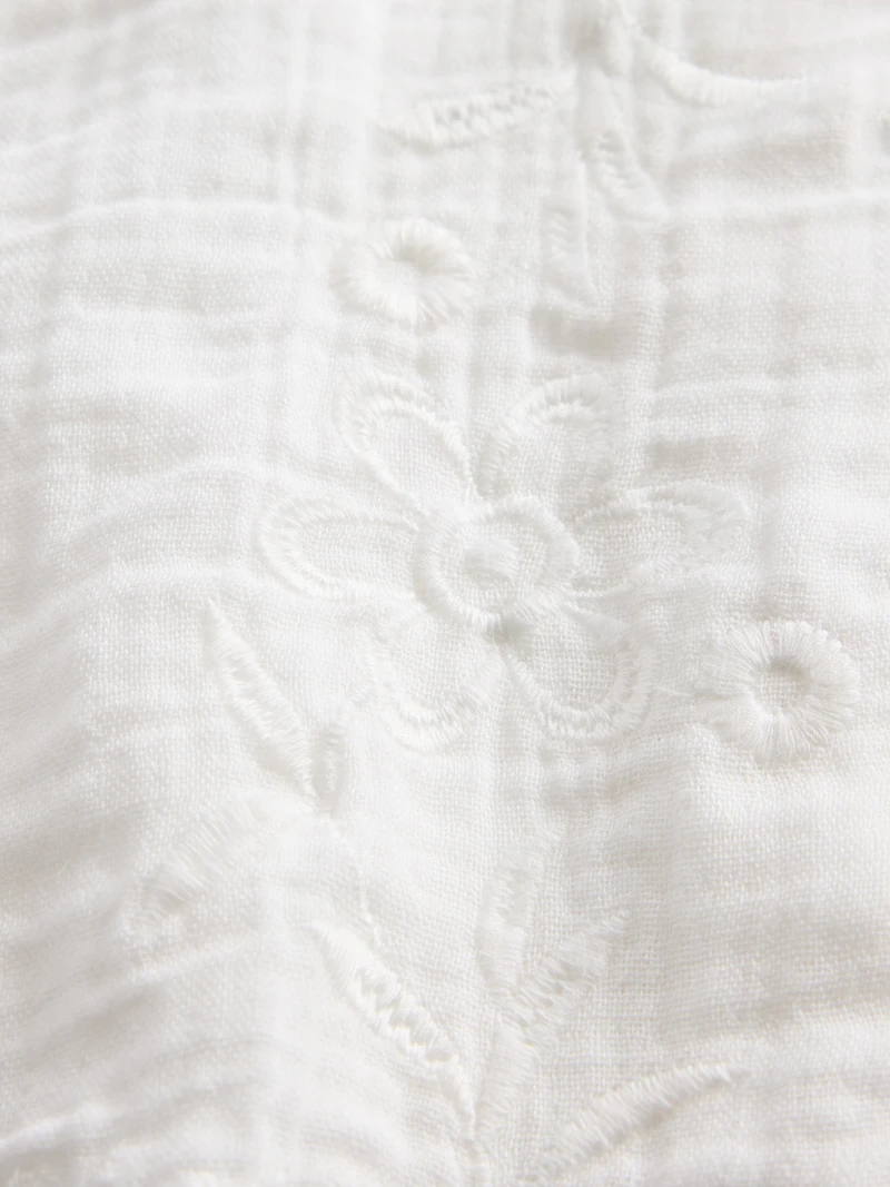 Cotton Gauze Embroidered V-Neck Top