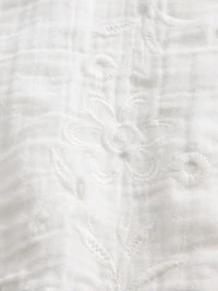 Cotton Gauze Embroidered V-Neck Top