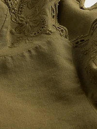Linen-Blend Embroidered Halter Top