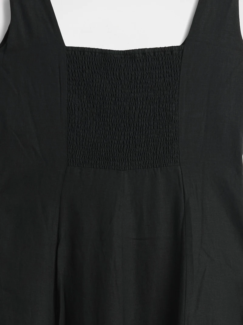 Linen-Blend Square-Neck Maxi Dress