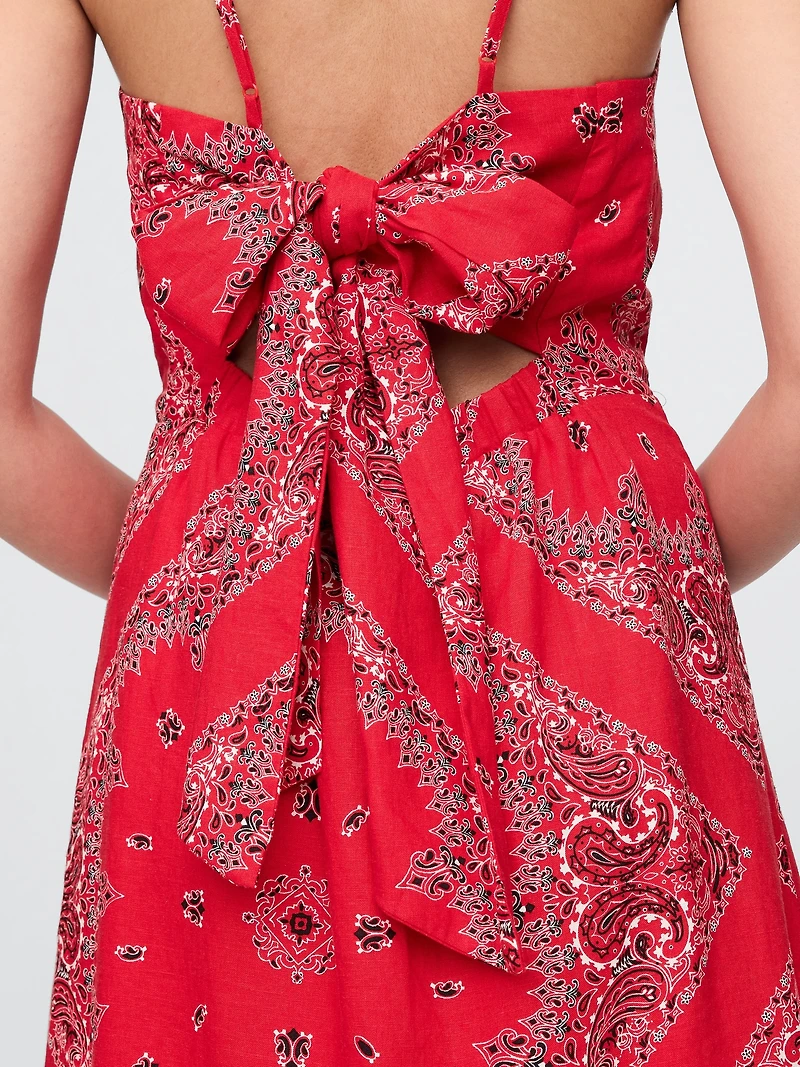 Linen-Blend Tie-Back Mini Dress