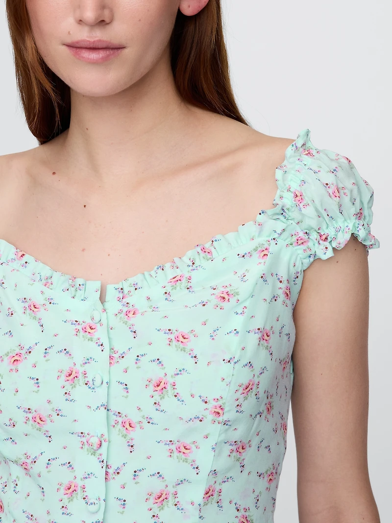 Puff-Sleeve Sweetheart Mini Dress