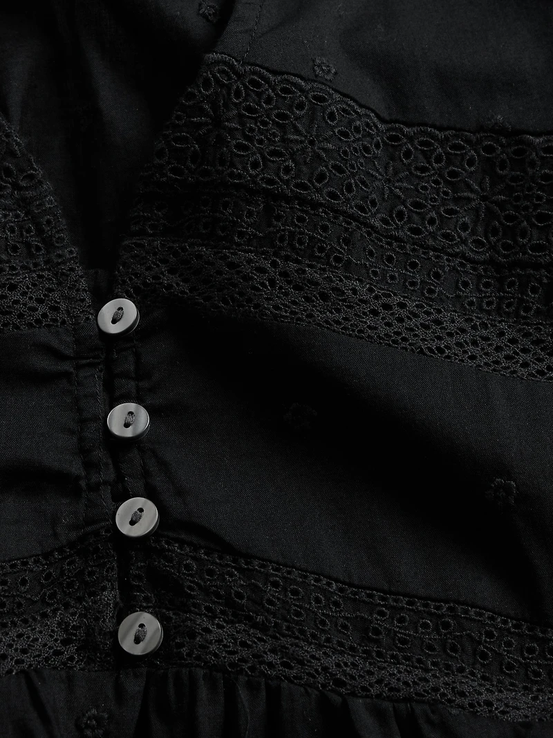 Flutter-Sleeve Eyelet Mini Dress