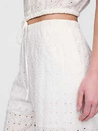 Mid Rise Eyelet Easy Wide-Leg Pants