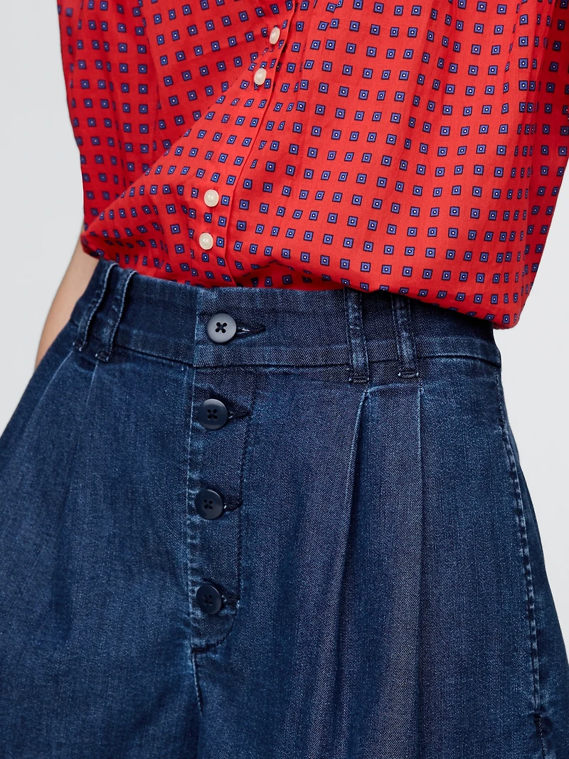 Gap × DÔEN High Rise Pleated Denim Trouser Shorts