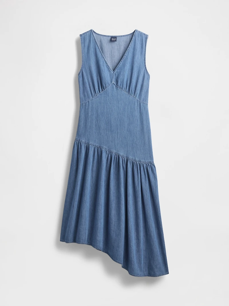 Denim Asymmetrical Midi Dress