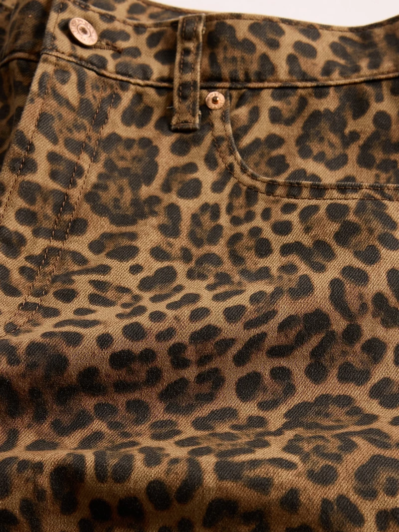 11" Mid Rise Denim Leopard Longline Shorts
