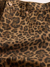11" Mid Rise Denim Leopard Longline Shorts