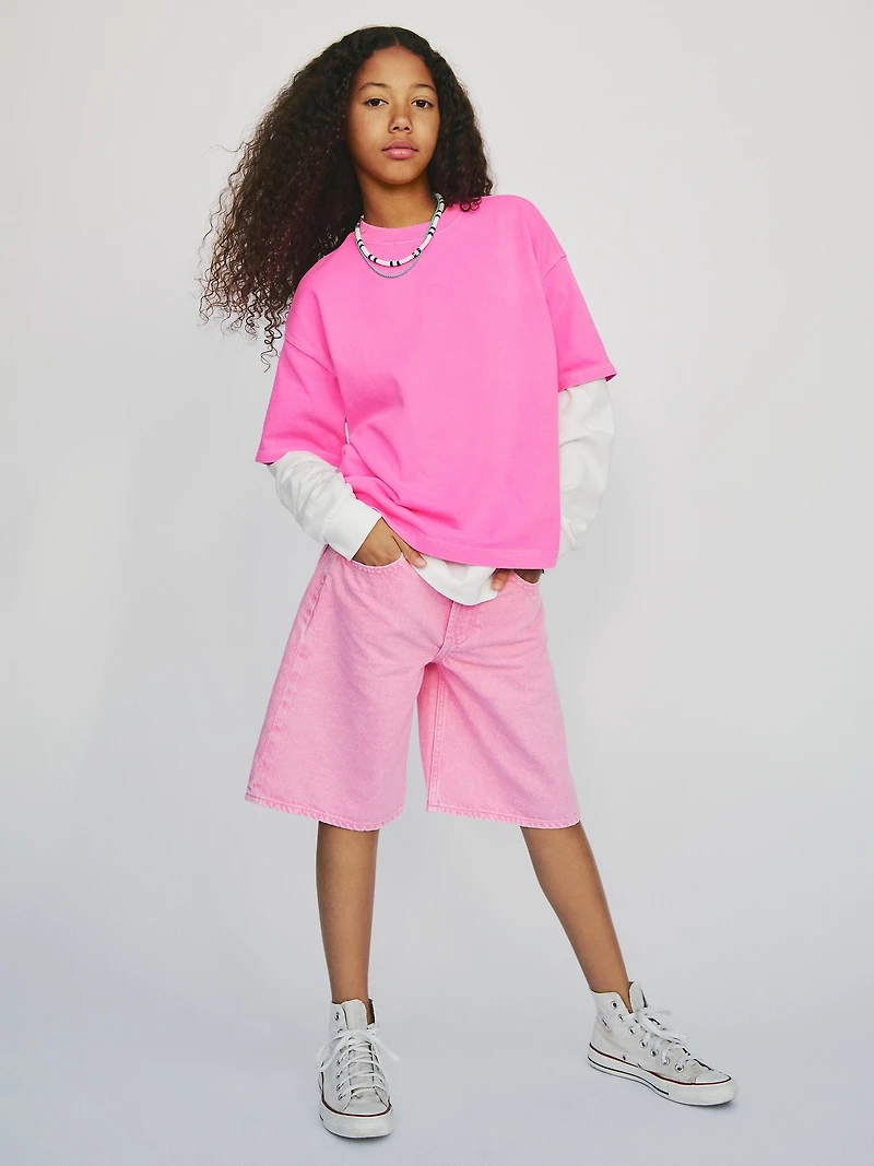 Kids Mid Rise Longline Denim Shorts