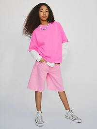 Kids Mid Rise Longline Denim Shorts