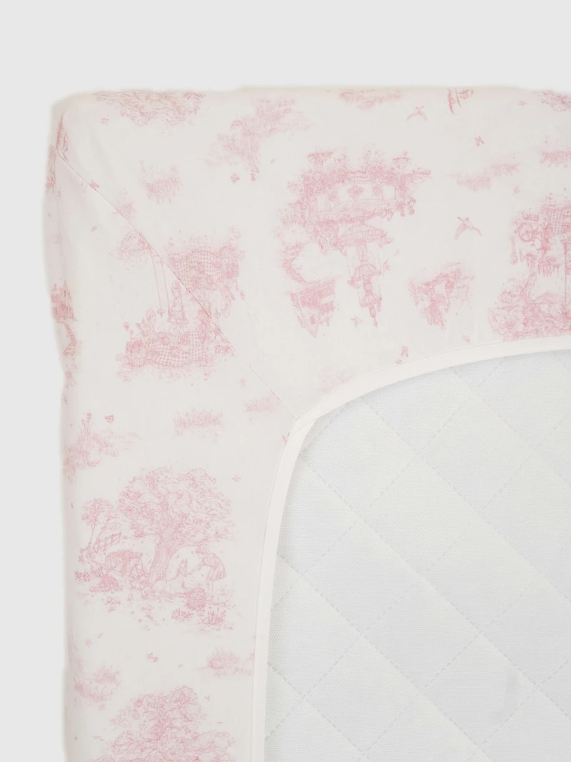 The Gilded Bird Spring Toile Pink Fitted Crib Sheet