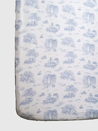 The Gilded Bird Spring Toile Blue Fitted Crib Sheet