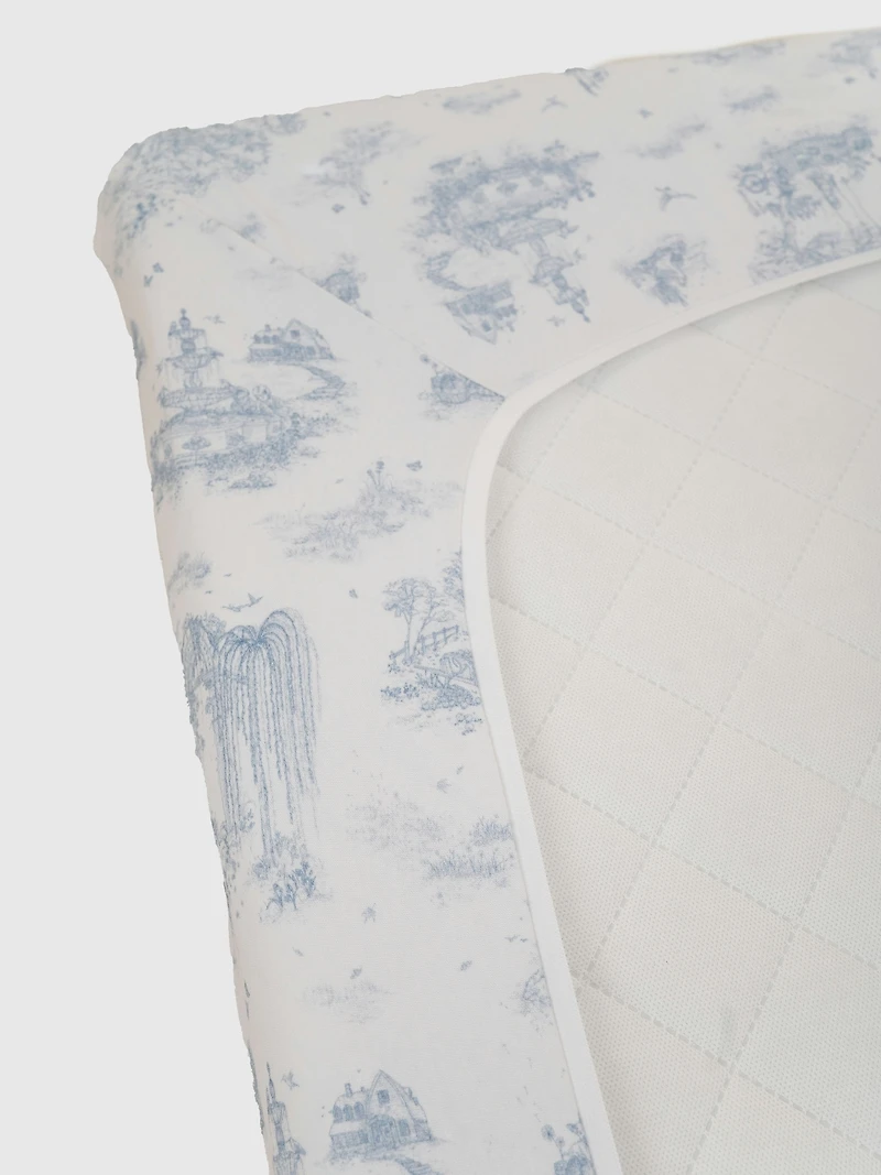 The Gilded Bird Spring Toile Blue Fitted Crib Sheet