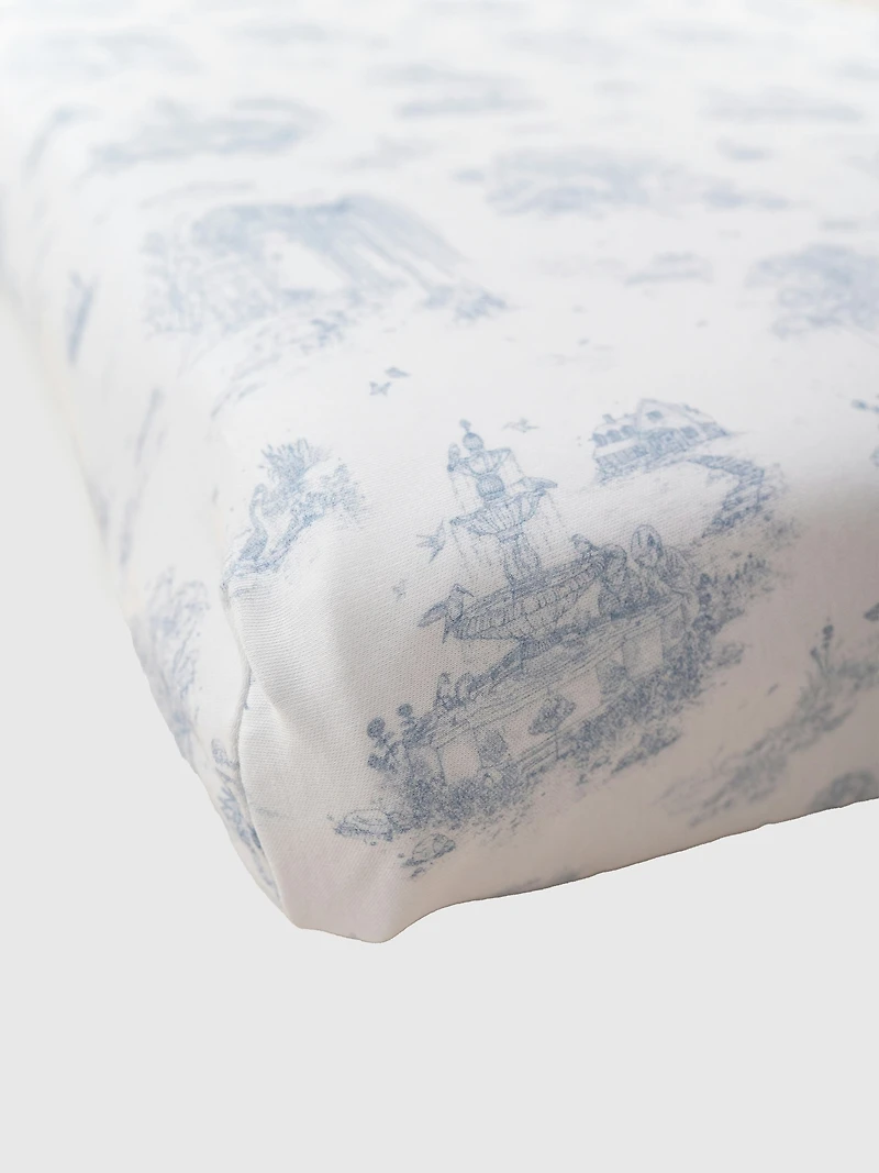 The Gilded Bird Spring Toile Blue Fitted Crib Sheet
