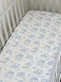 The Gilded Bird Spring Toile Blue Fitted Crib Sheet