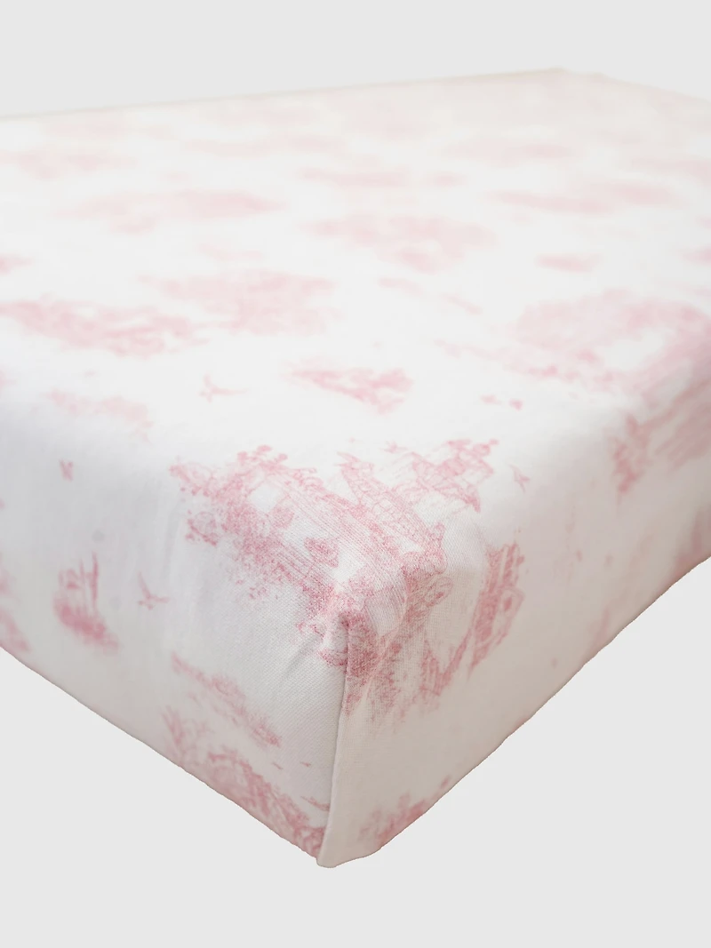 The Gilded Bird Spring Toile Pink Fitted Crib Sheet