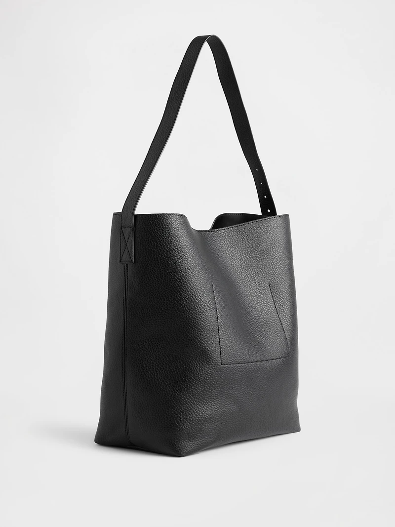 Vegan Leather Bucket Tote Bag