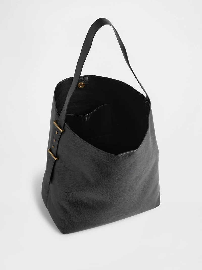 Vegan Leather Bucket Tote Bag