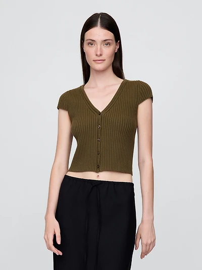 Cropped Rib Cardigan